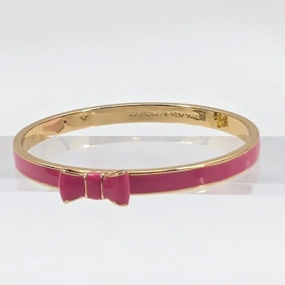 Kate Spade New York Pink Bow Bangle Bracelet Gold Tone 8" - Picture 6 of 11